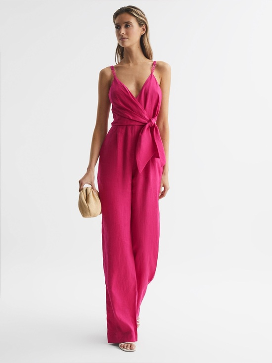 Reiss Pants - REISS Emilia Tie Front Linen Jumpsuit In Pink Size 2